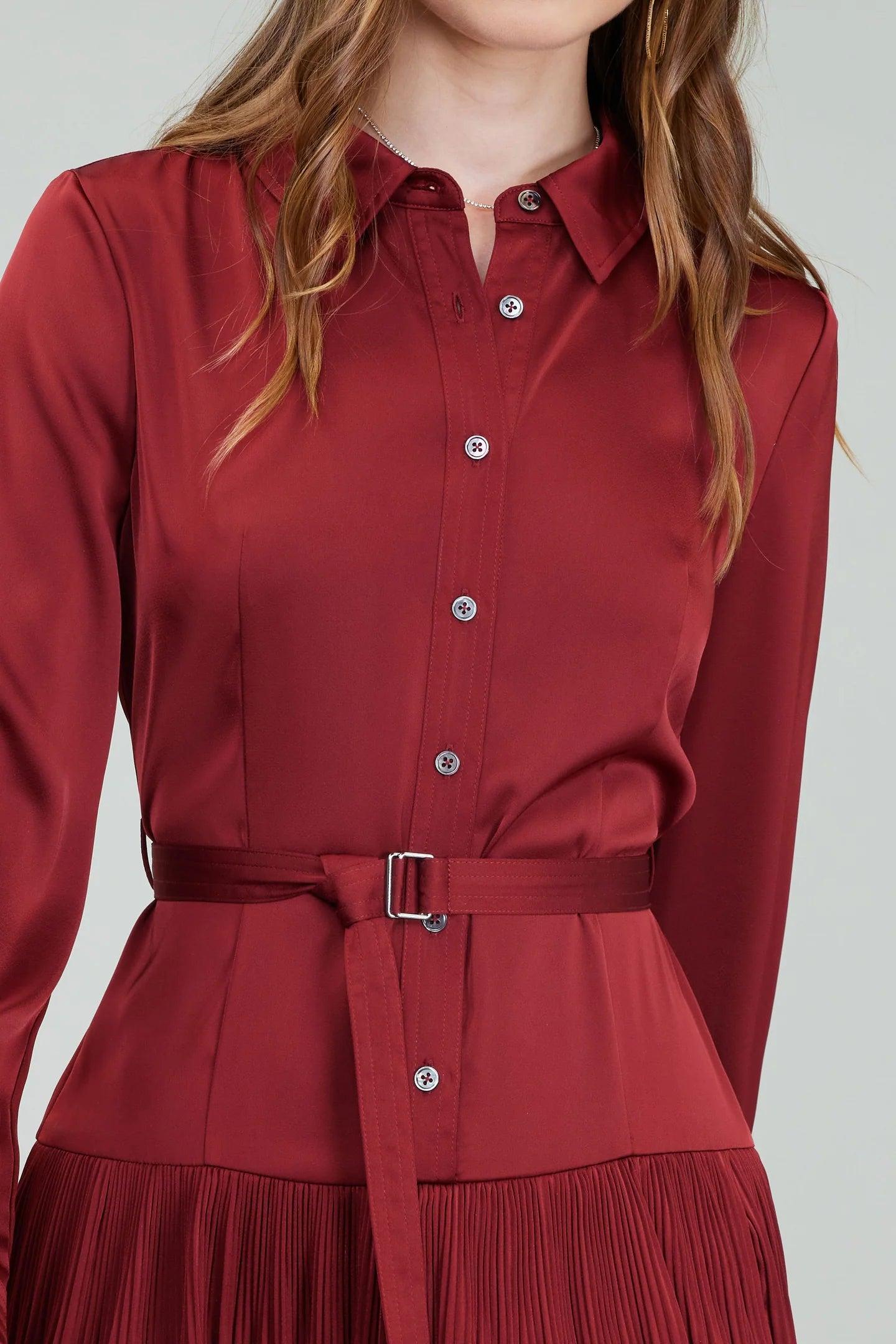 Tiered Pleated Shirt Dress Product Image