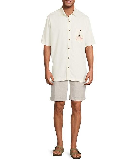 Caribbean Beach Bar Embroidery Short Sleeve Woven Shirt Product Image