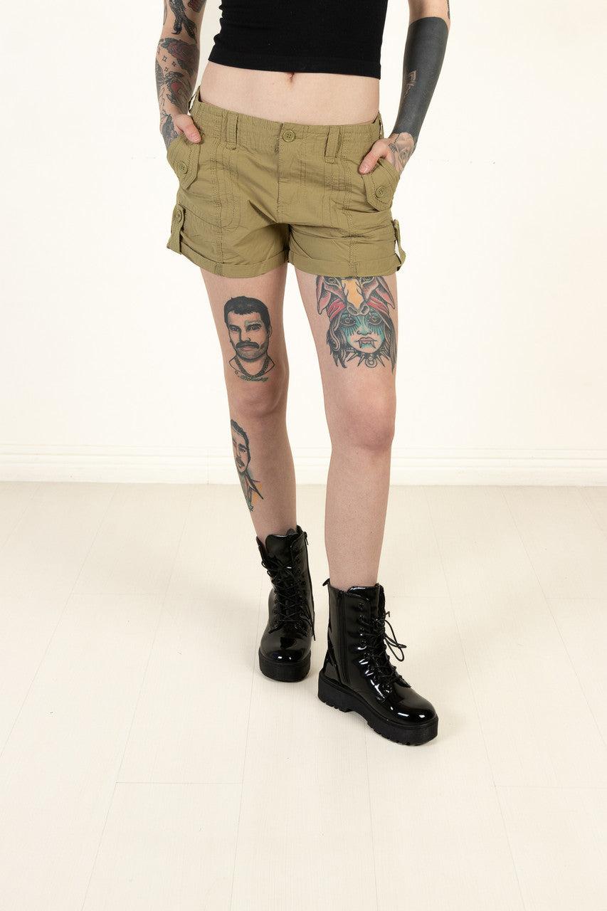 Olive Green Cotton Utility Shorts Product Image