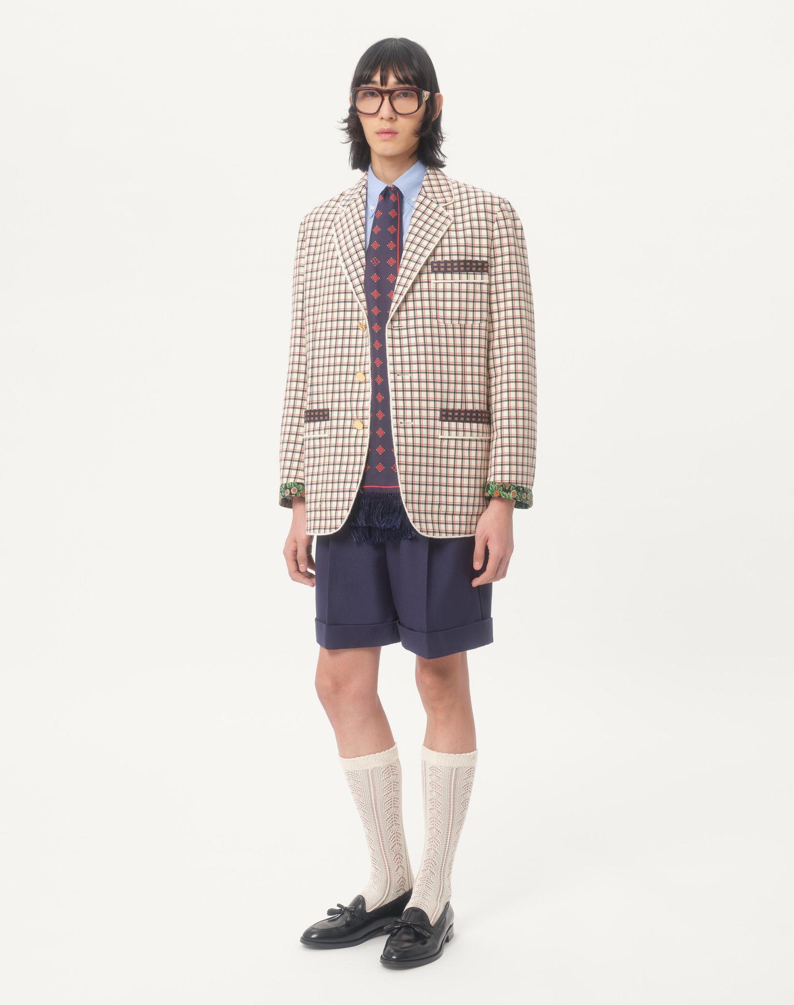 Single-Breasted Cotton Jacket With Check Pattern And Printed Edges Product Image