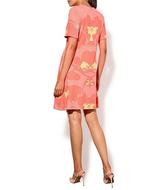Ming Wang Jacquard Embroidered Floral Crew Neck Short Sleeve Dress Product Image