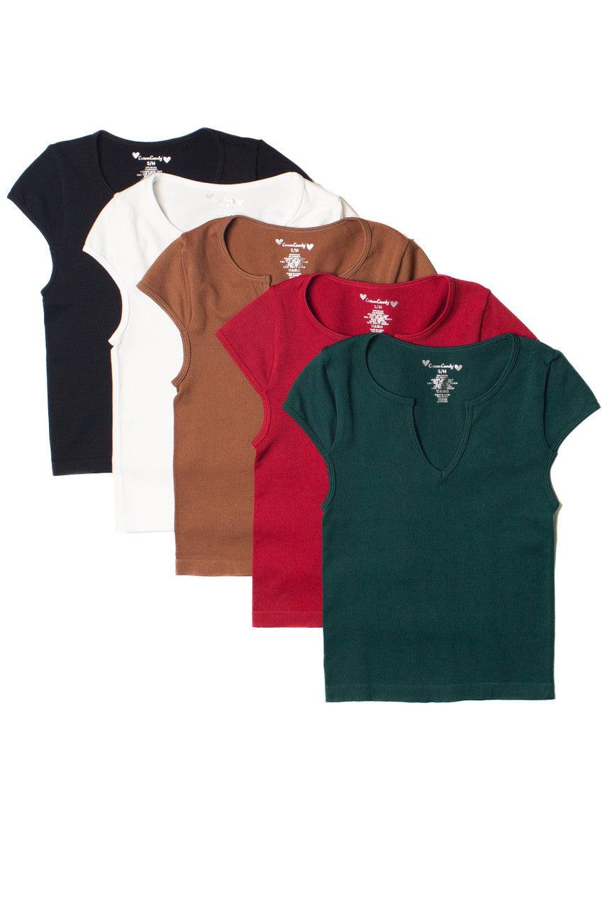 Notch Neck Ribbed Seamless Tee Product Image