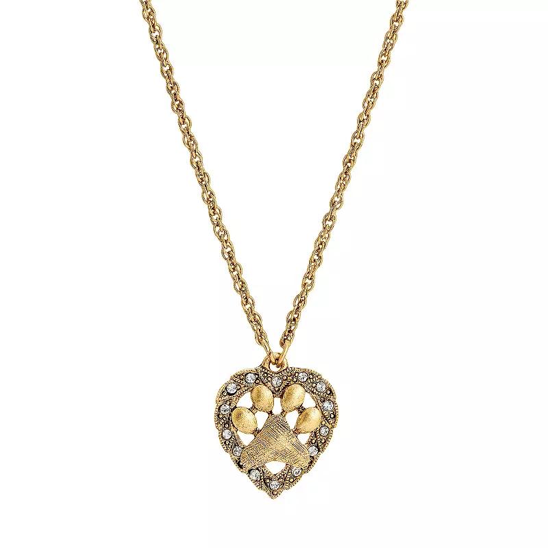 1928 Gold Tone Heart Shaped Paw Crystal Pendant Necklace, Womens Yellow Product Image