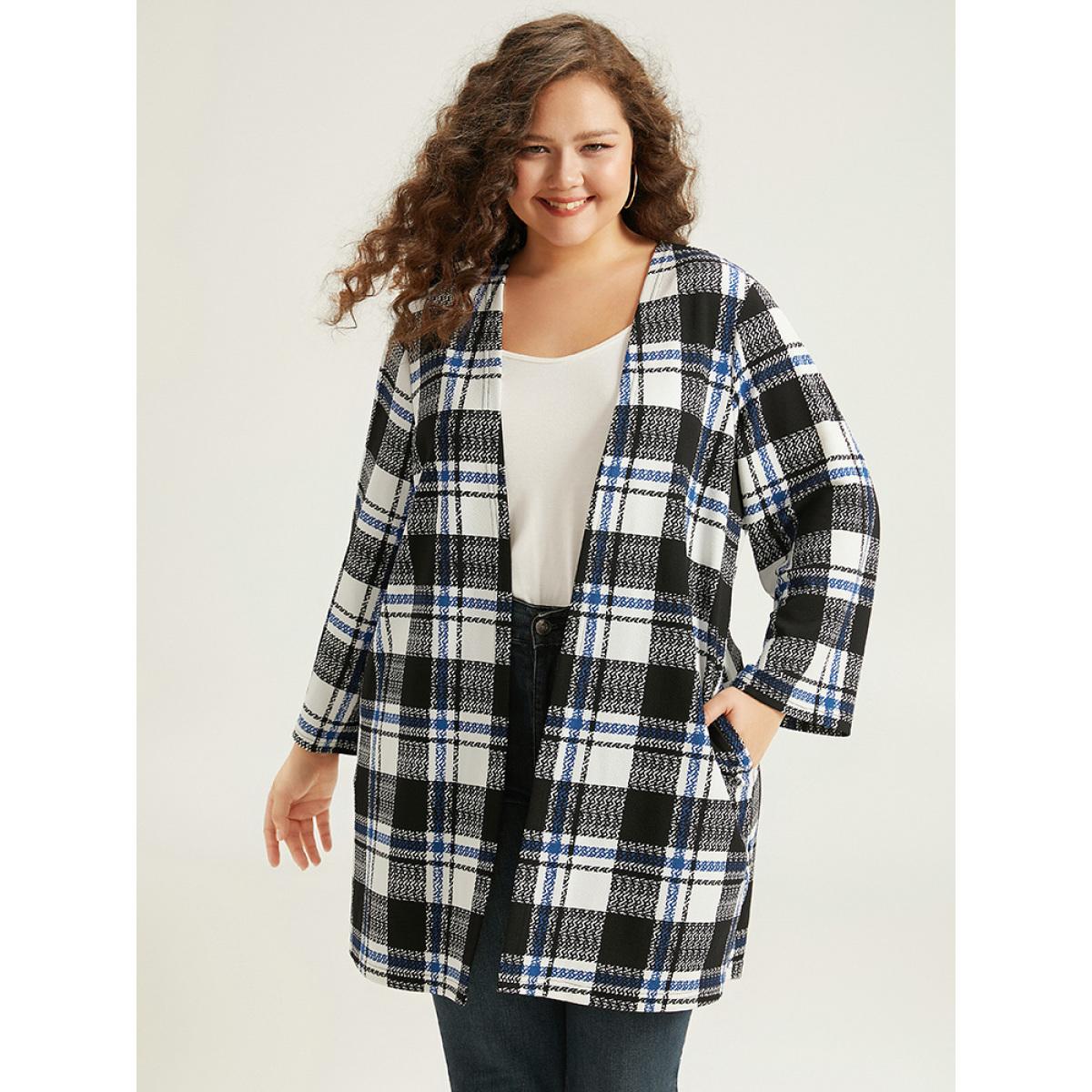 Plus Size Plaid Print Pocket Open Front Kimono Women Multicolor Casual Contrast Pocket Dailywear Kimonos BloomChic 18-20/2X Product Image