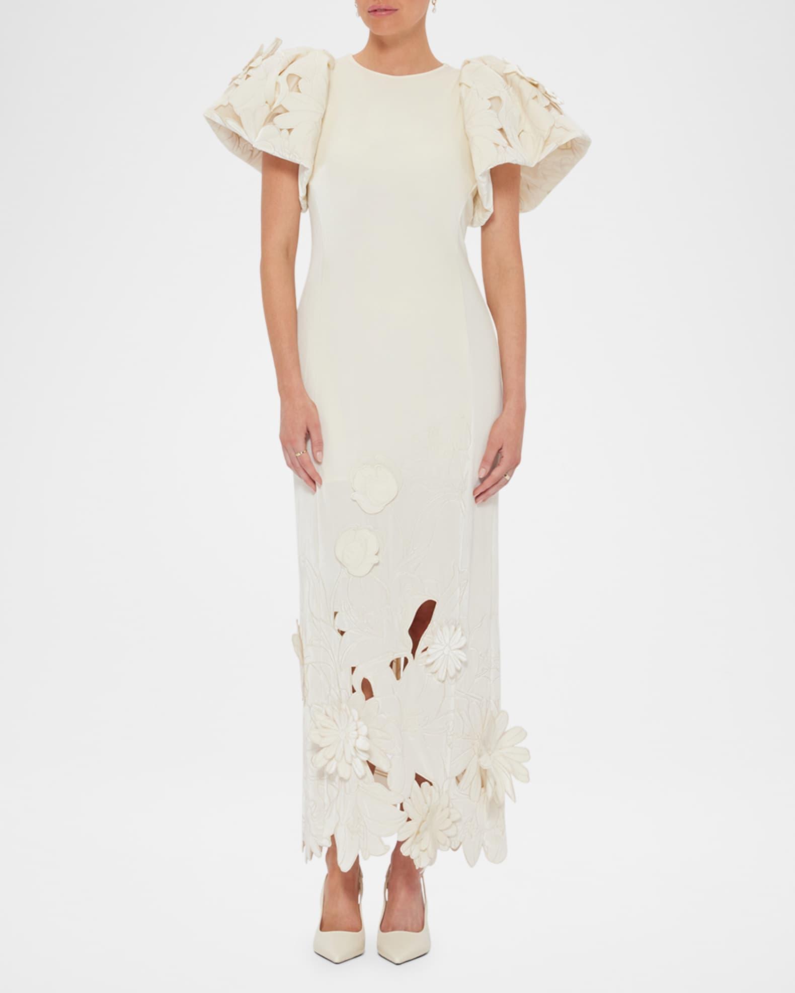 Lucinda Embroidered Puff-Sleeve Velvet Gown Product Image