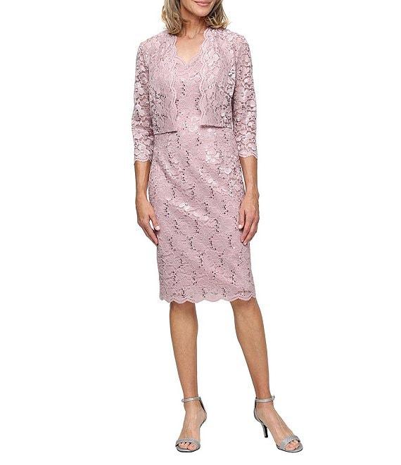Ignite Evenings Sequin Lace 3/4 Bolero Jacket Sheath Dress Product Image