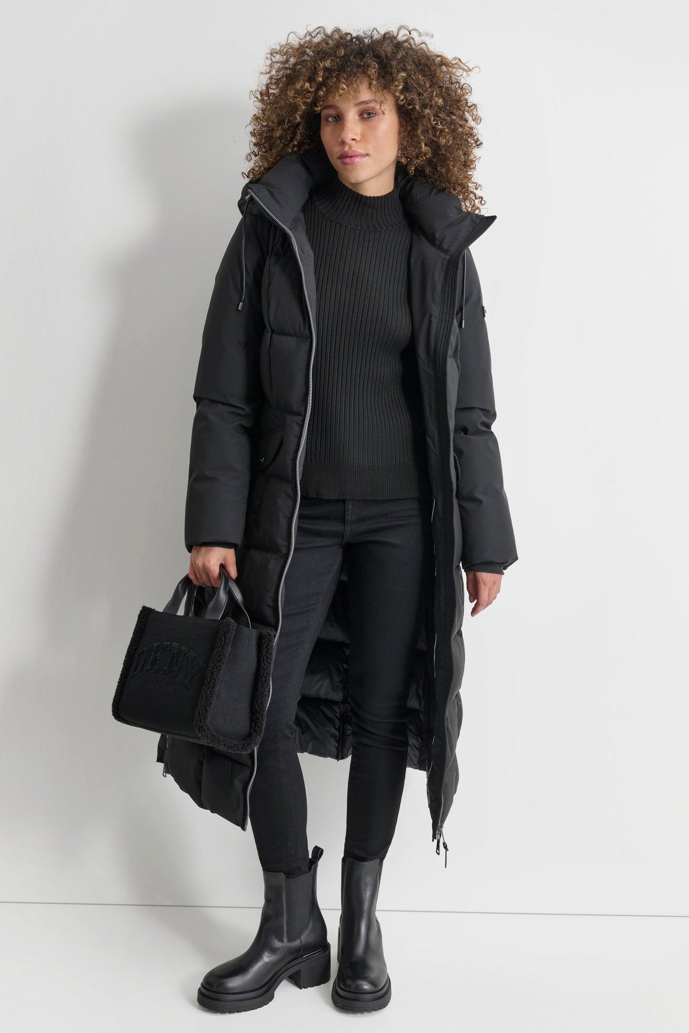 BOX QUILT LONG PUFFER WITH BELT Product Image