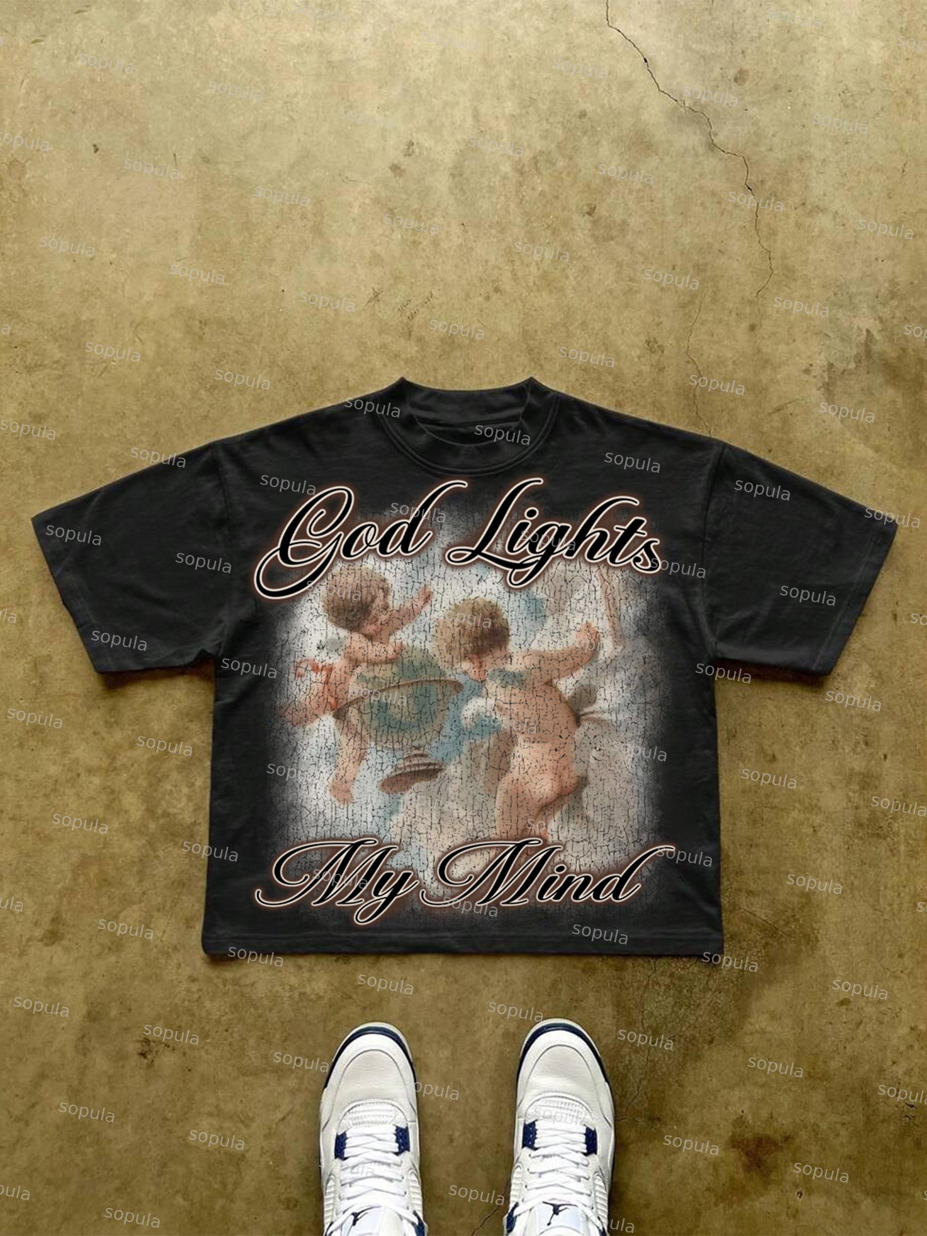 God Lights My Mind Cupid Angel Vintage Distressed Graphic Cropped T-shirt Product Image