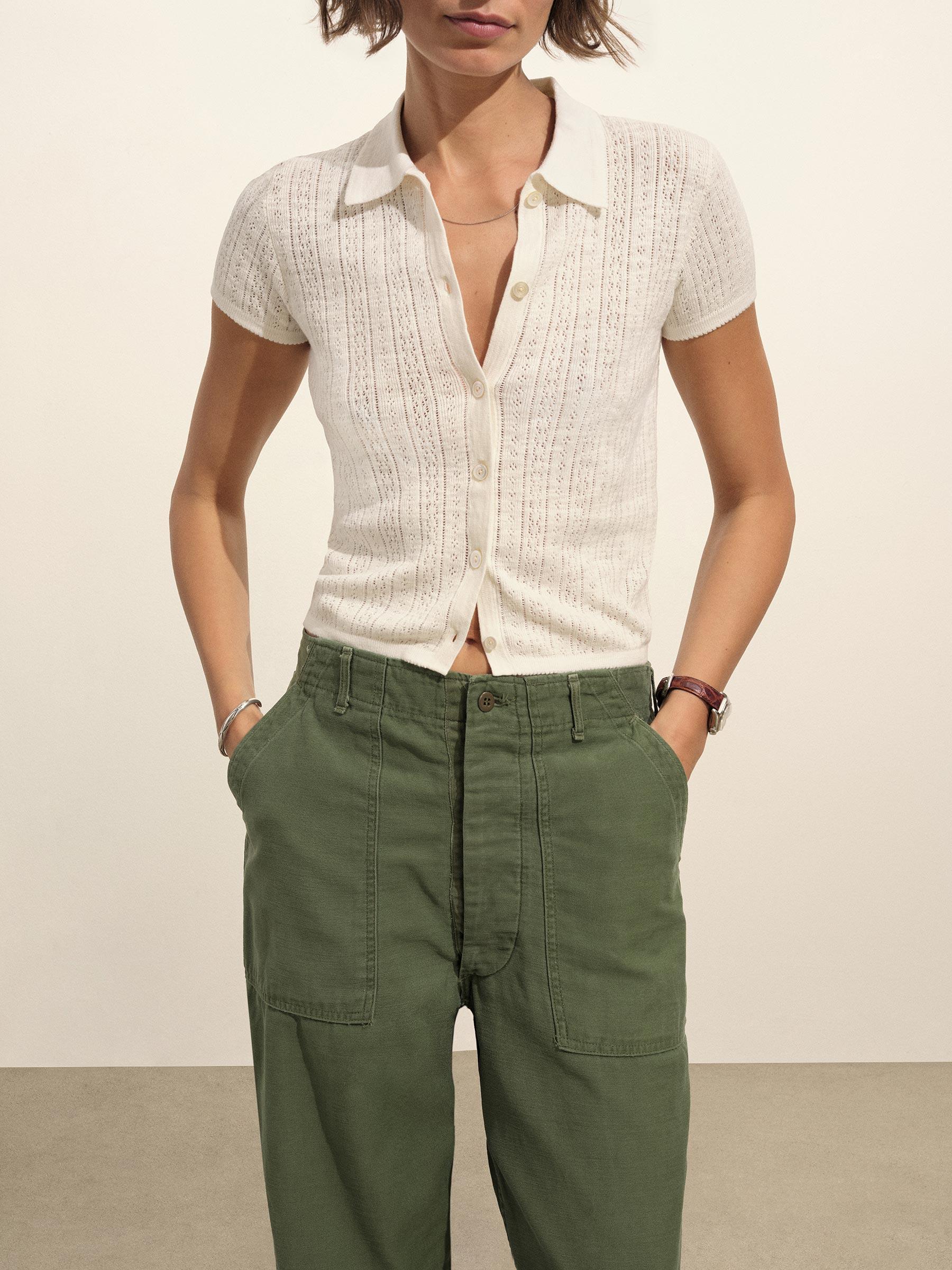 Soft White Coastal Linen Pointelle Polo Product Image