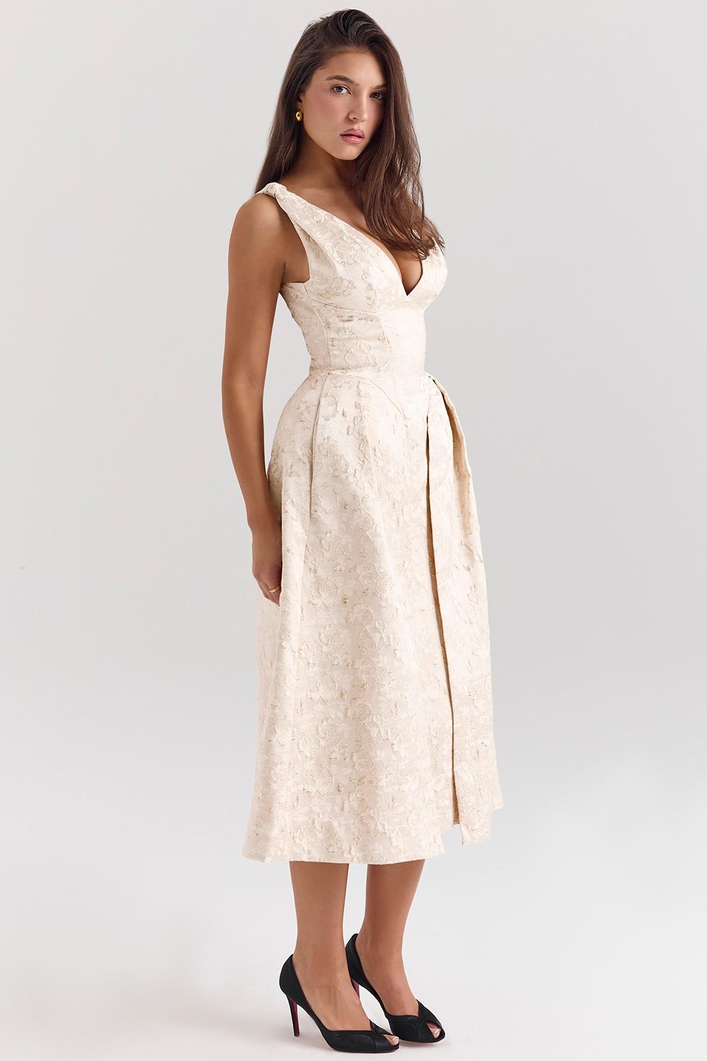 Paloma  ivory metallic jacquard midi dress - sale Product Image