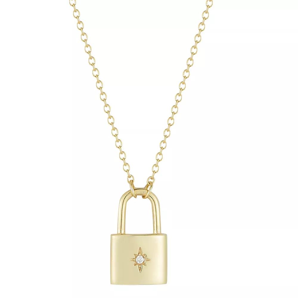 Sunkissed Sterling Cubic Zirconia Padlock Necklace, Women's, Gold Tone Product Image
