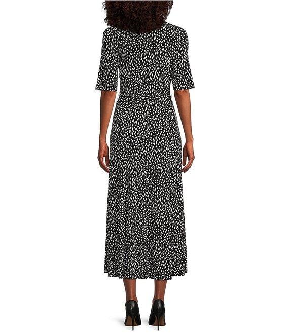 Preston & York Sydney Antelope Print Knit V-Neck Short Sleeve Tie Waist Midi Dress Product Image