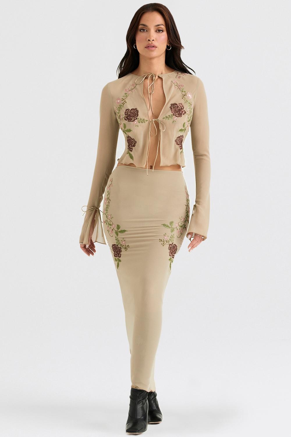 Lailah  artichoke floral maxi skirt Product Image