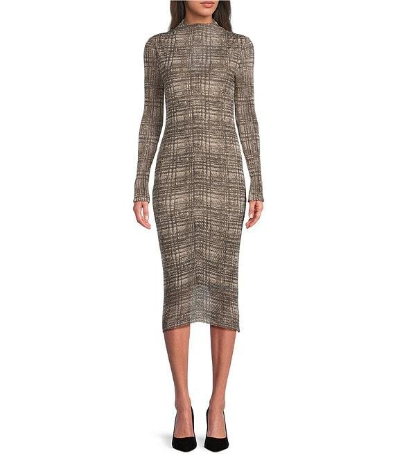 BOSS by Hugo Boss Printed Mesh Mock Neck Long Sleeve Midi Dress Product Image