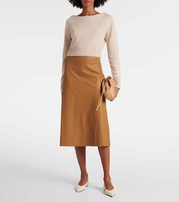 Max Mara Scilli Coated Jersey Midi Skirt in Tobacco Product Image