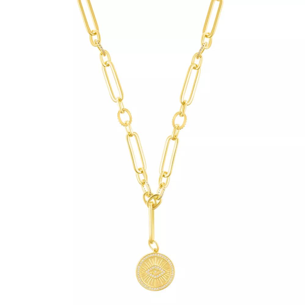 Adornia 14k Gold Tone Cubic Zirconia Evil Eye Mixed Link Y-Necklace, Womens, Size: 16-18+2 Product Image