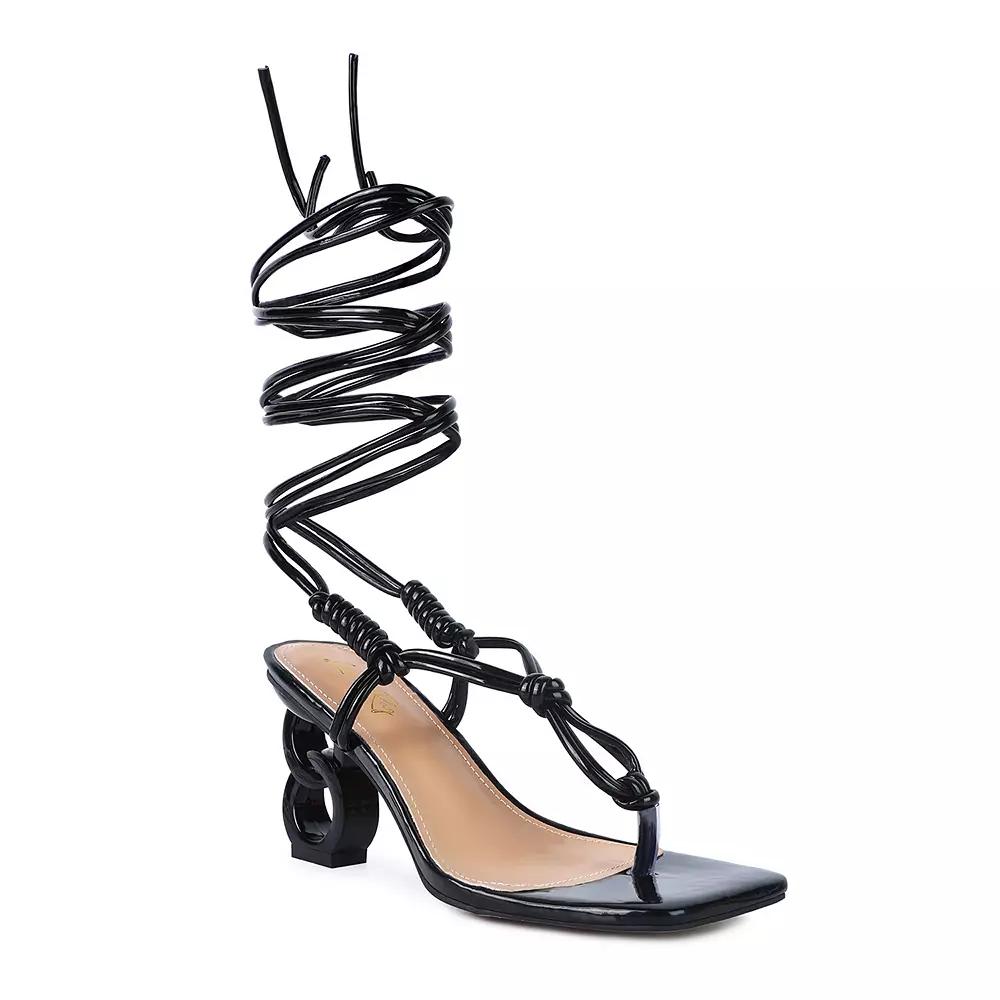 London Rag Cassino Women's Lace-Up Chain Heels, Size: 7, Black Product Image