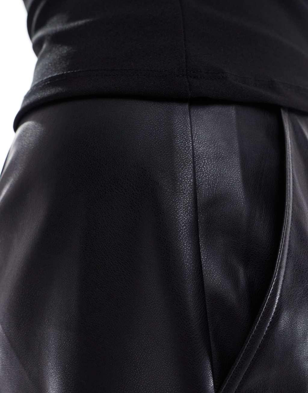 ASOS DESIGN Curve leather look maxi skirt with side split in black Product Image
