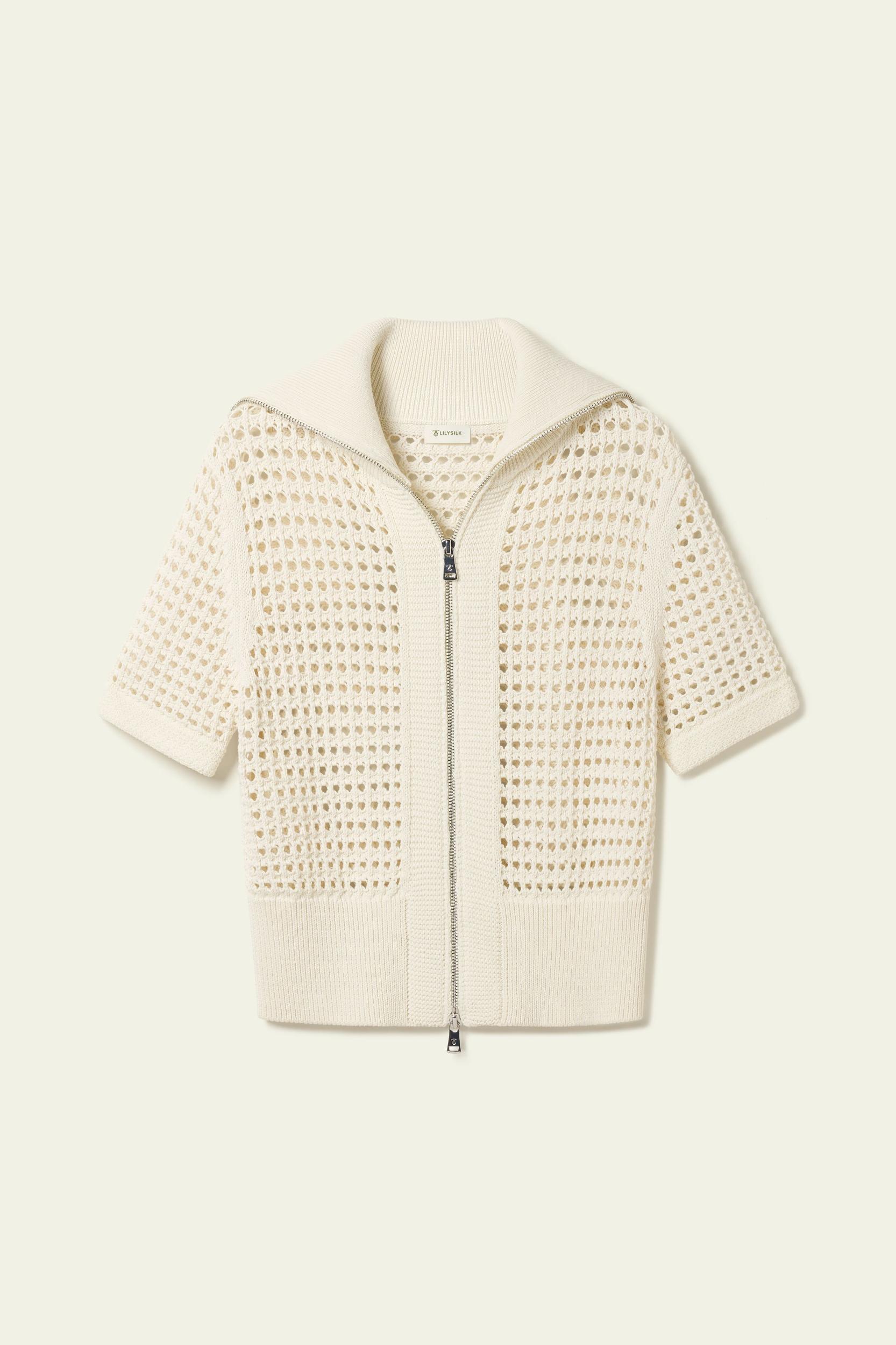 Toscana Pointelle Knit Double-Zip Cardigan Product Image