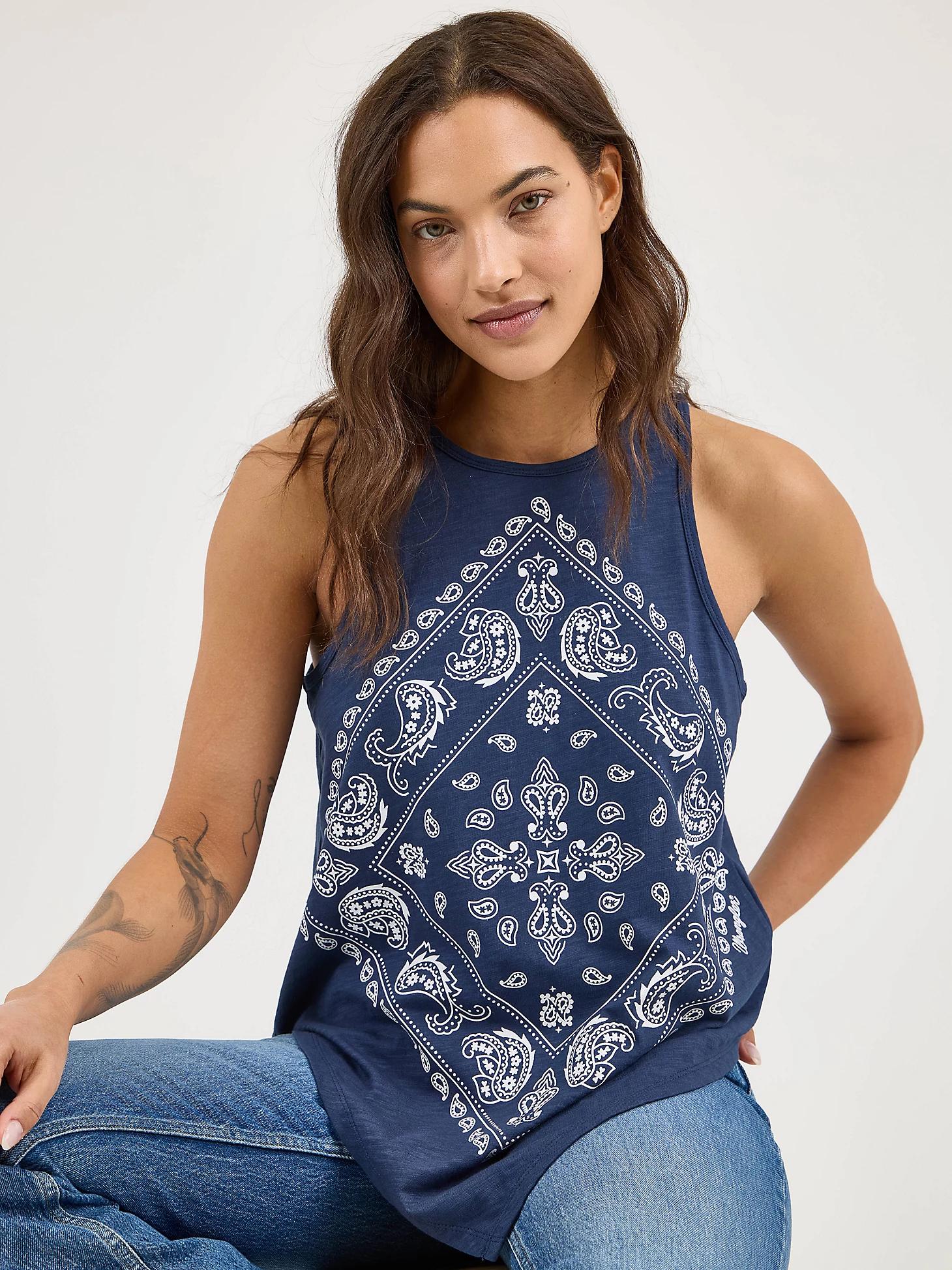 Women's Wrangler Bandana Diamond Front Tank in Washed Product Image