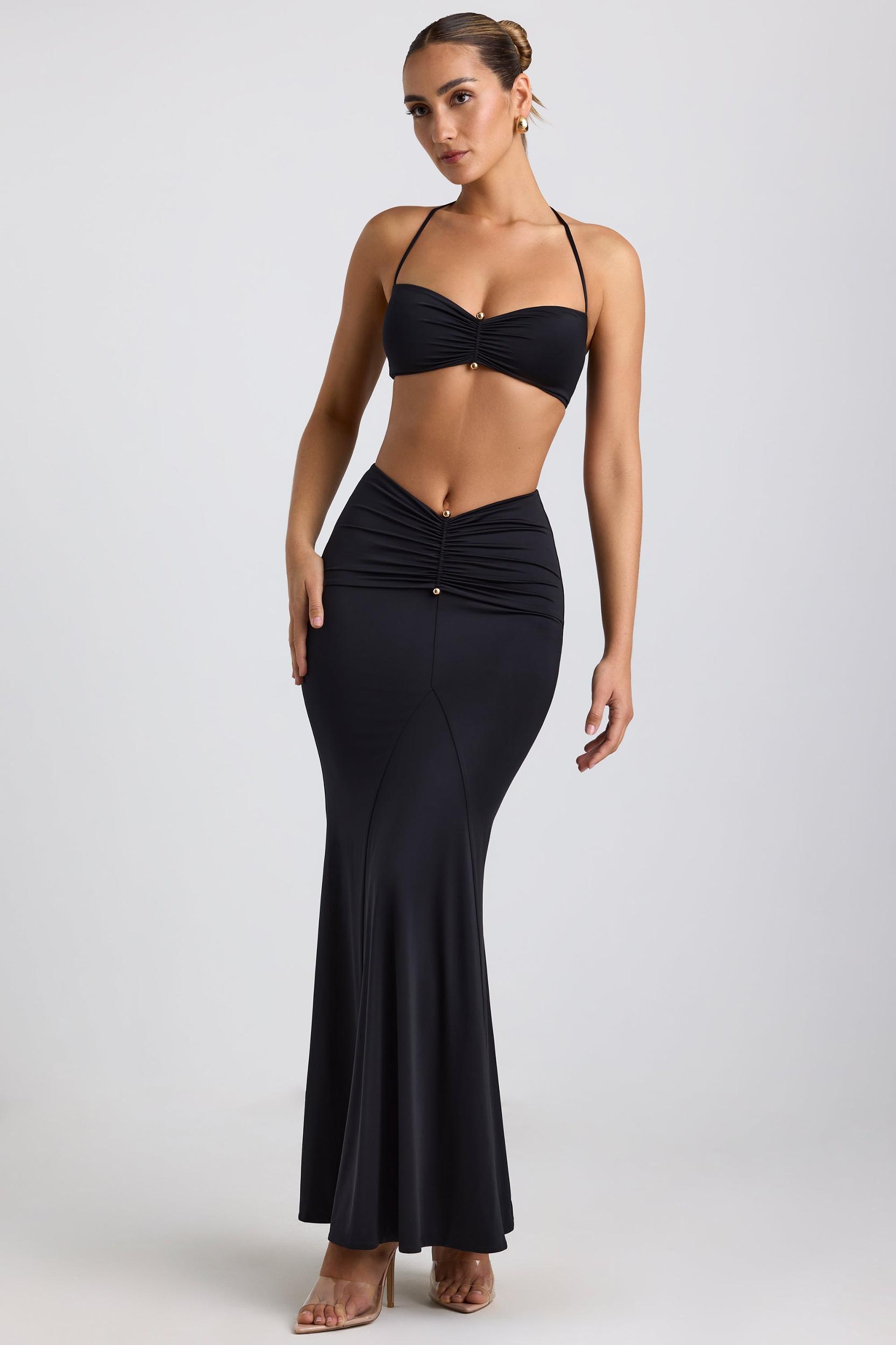 Slinky Jersey Hardware Detail Maxi Skirt in Black Product Image