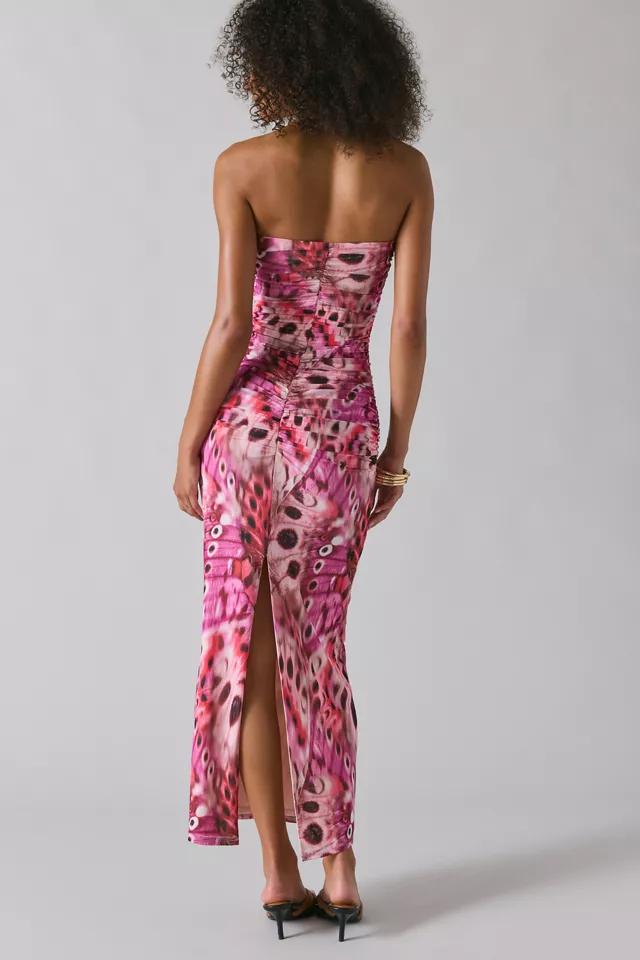 AFRM Marlo Berry Butterfly Ruched Mesh Strapless Maxi Dress Product Image