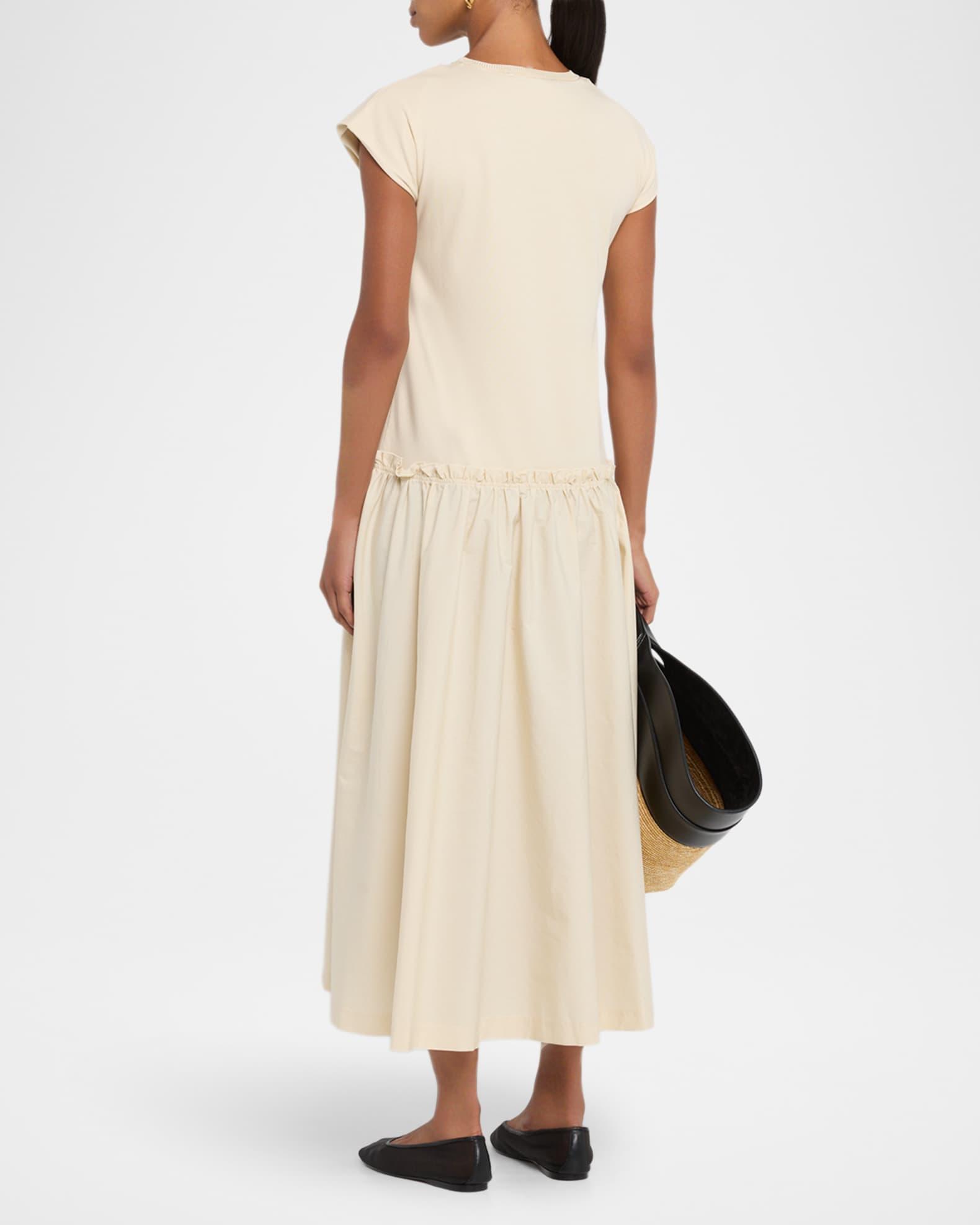 Cap-Sleeve Cotton Jersey & Poplin Midi Dress Product Image