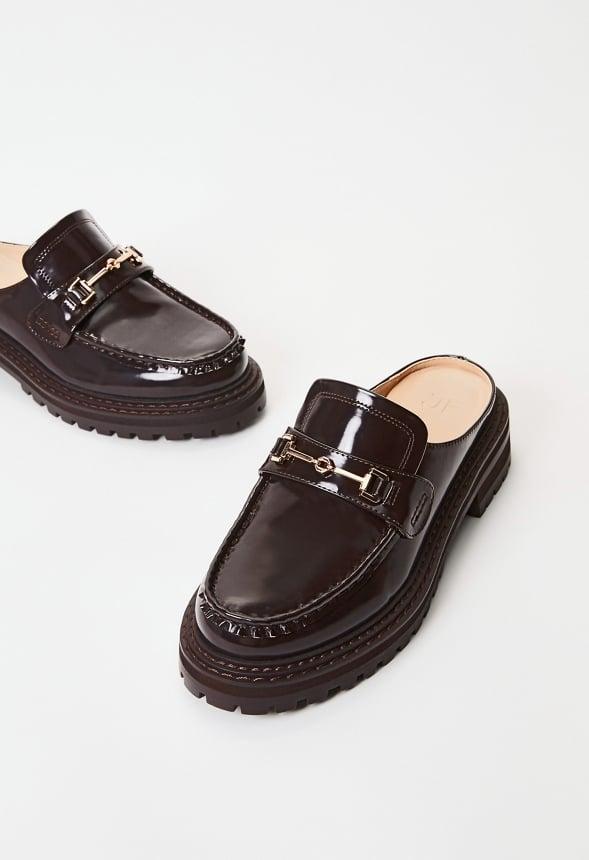 JustFab Margaux Platform Loafer Pump Womens Black/ White Size 8.5 Product Image