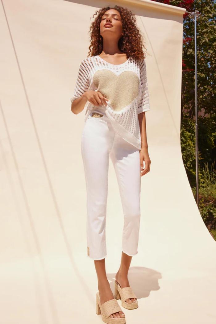 Fishnet V-Neck Sweater with Gold Heart Product Image