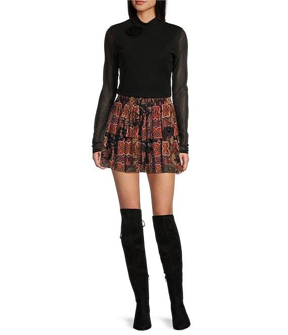 C&V Chelsea & Violet Knit Rosette Mesh Top Product Image