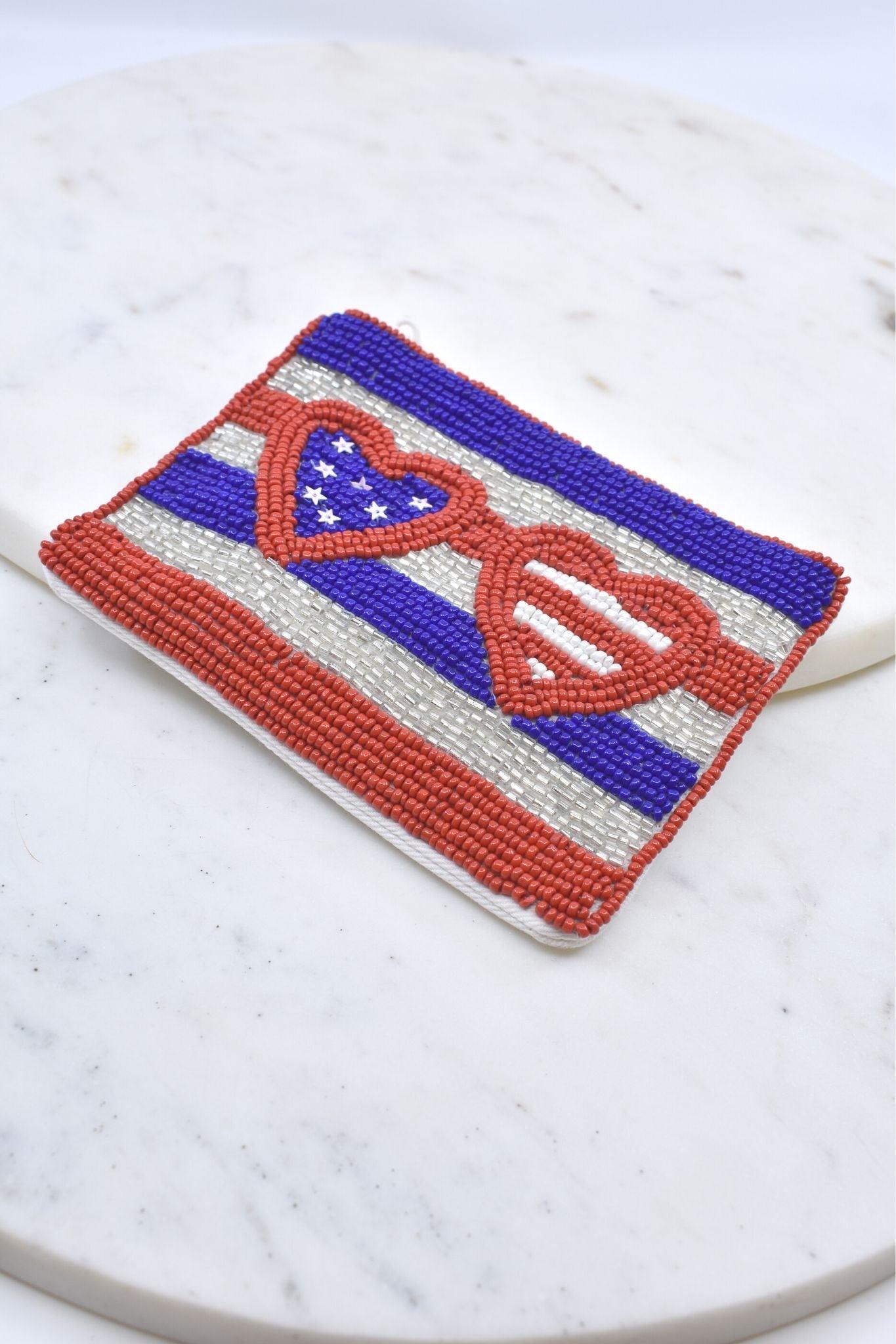 American Flag Beaded Pouch with Hearts Product Image