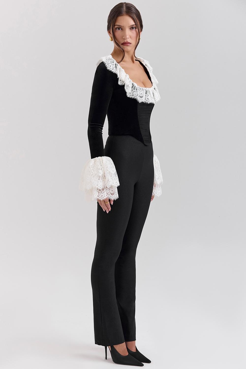 Jacinda  black velvet lace trimmed corset top - sale Product Image