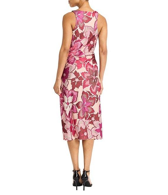 Maggy London Boat Neck Sleeveless Floral Print Sheath Midi Dress Product Image