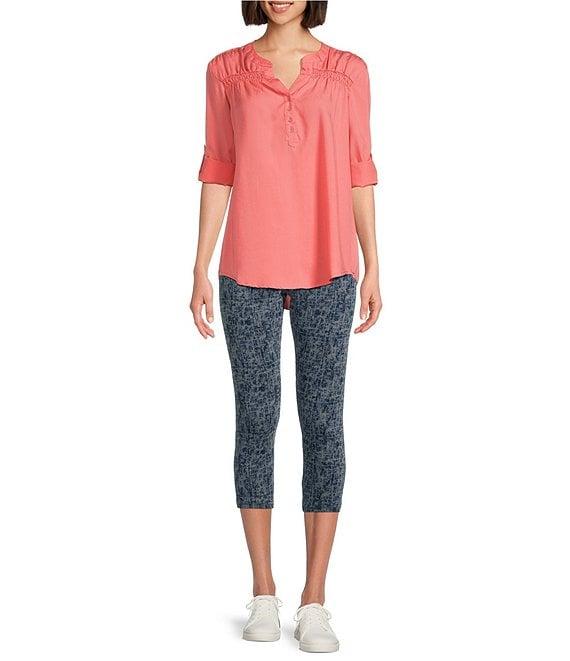 Intro Teri Love the Fit Textured Printed Tummy Control Capri Denim Leggings Product Image
