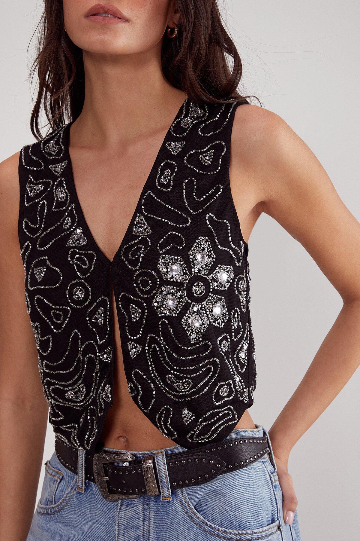 Hand Embellished Flower Vest Product Image