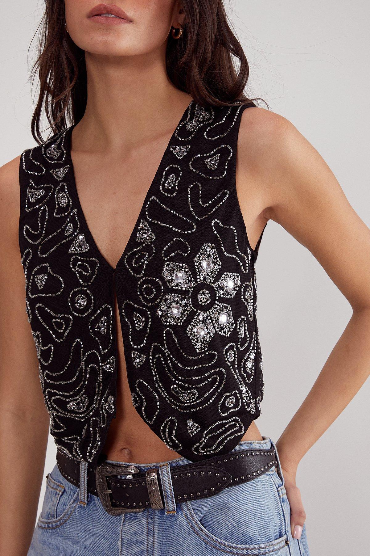 Hand Embellished Flower Vest Product Image
