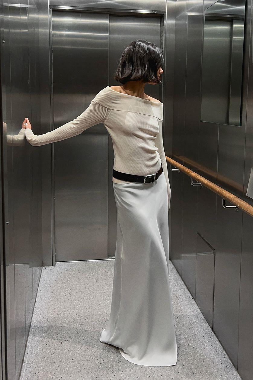 Mid Waist Maxi Satin Skirt Product Image