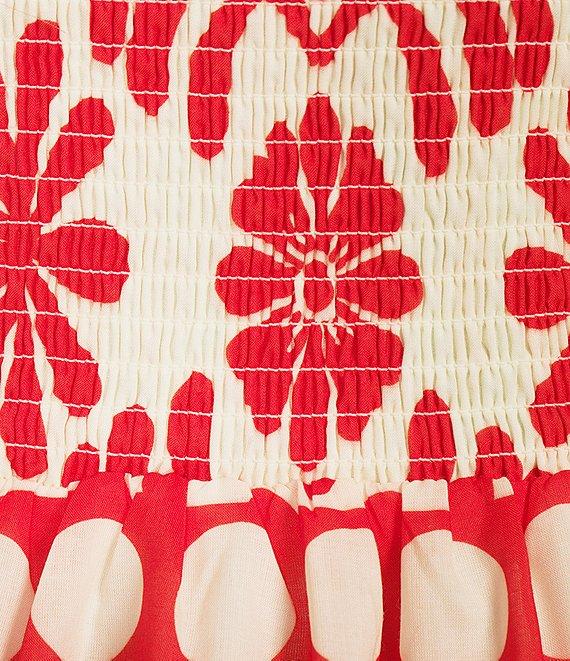 Midnight Doll Printed Square Neck Tie Strap Smocked Bodice Tiered Dress Product Image