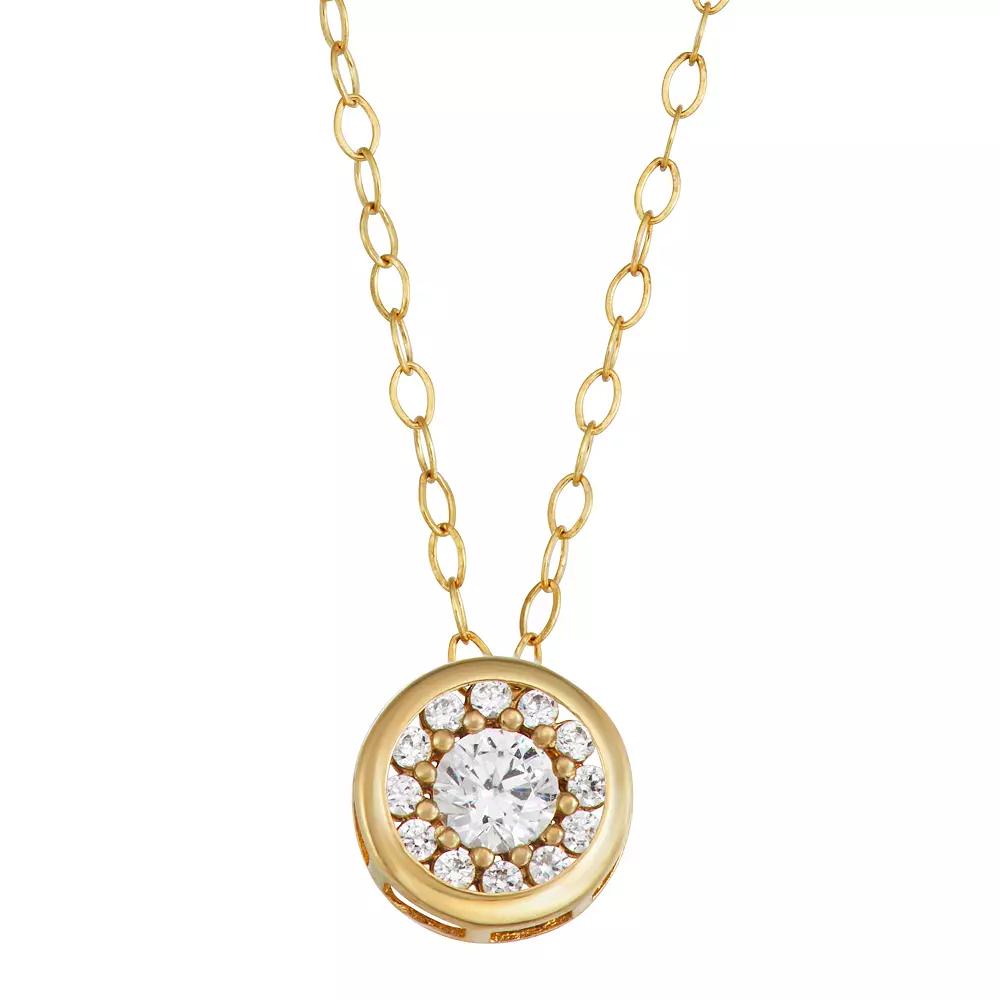 Forever Radiant 10k Gold Cubic Zirconia Circle Pendant Necklace, Women's, Size: 18" Product Image