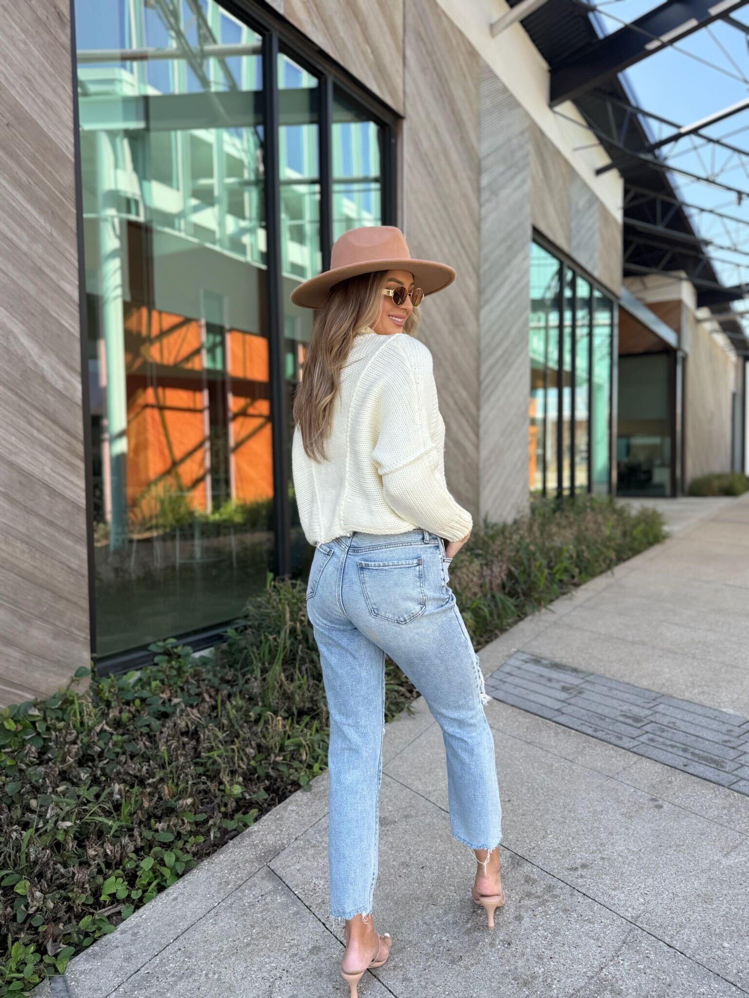 Seam Detail Mock Neck Sweater - Cream - FINAL SALE Product Image