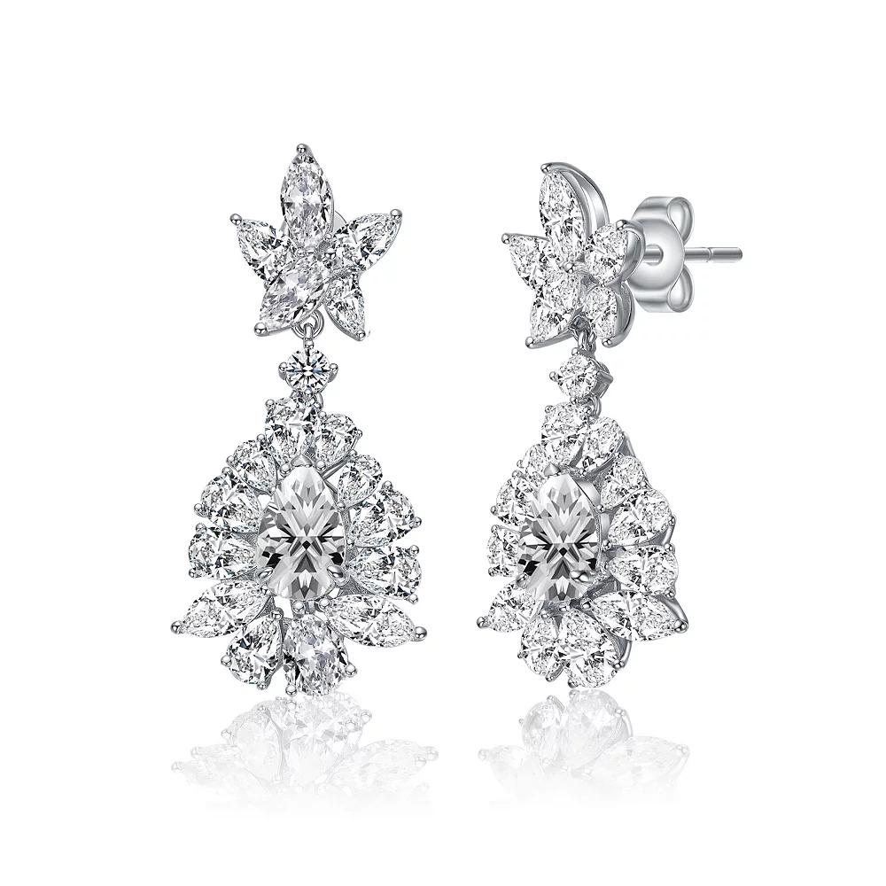 14k White Gold Plated Cubic Zirconia Snowflake Cluster Drop Earrings, Women's, Silver Tone Product Image