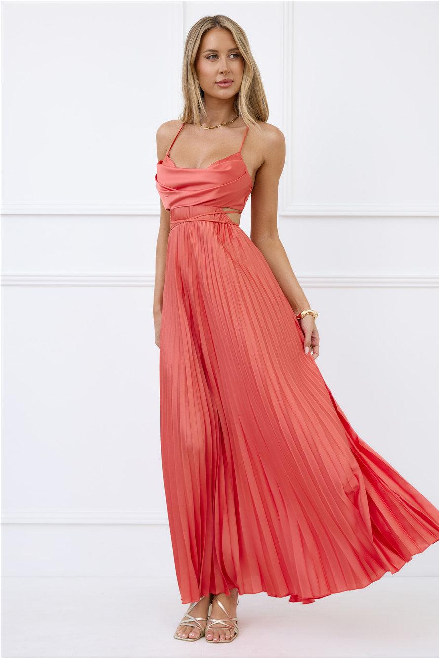 In My Prime Satin Maxi Dress Coral Product Image