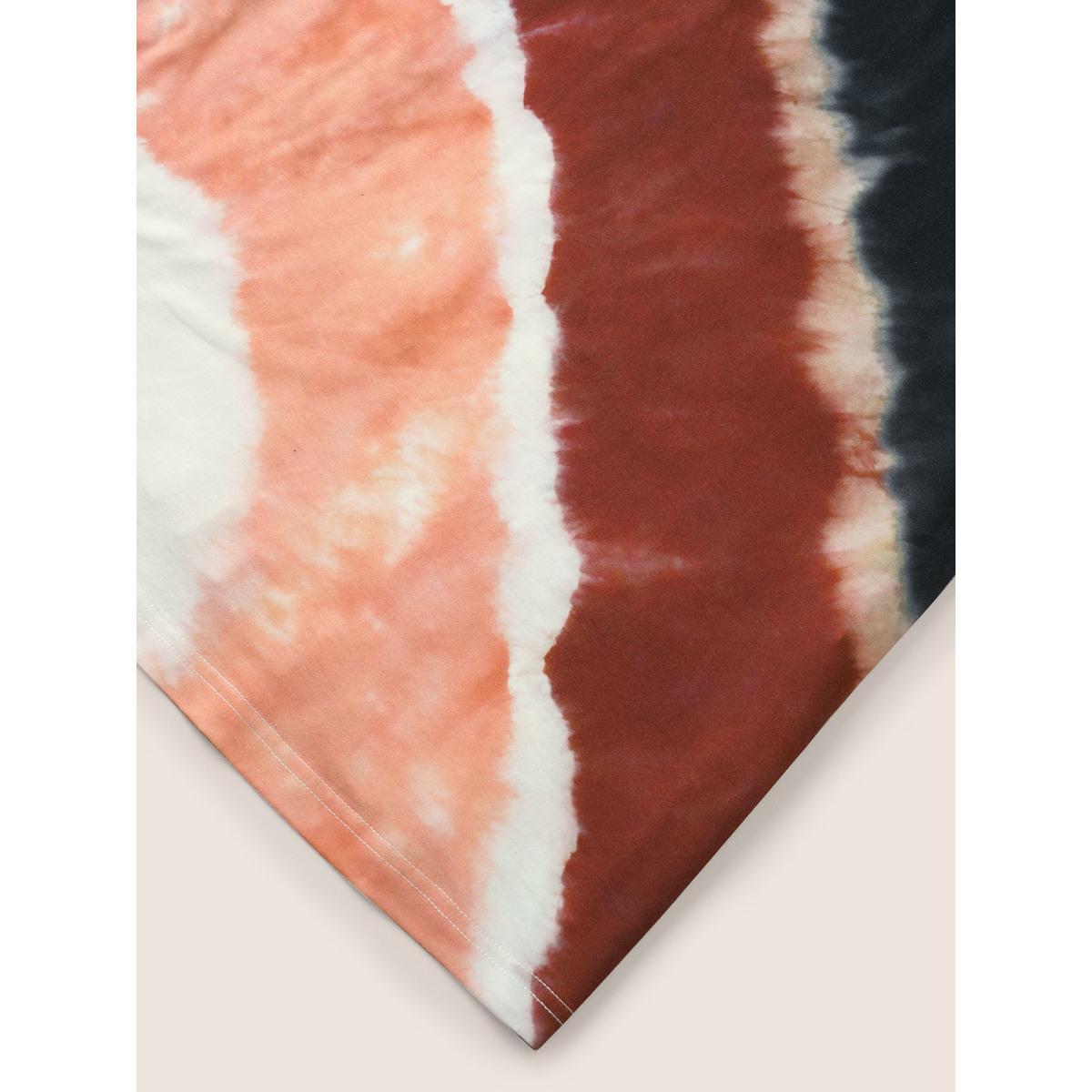 Plus Size V Neck Tie Dye Contrast Belted Dress Black Women Casual Non V-neck Short sleeve Curvy Midi Dress BloomChic 26/4X Product Image