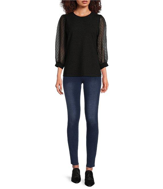Calessa Textured Knit Crew Neck Balloon Sleeve Top Product Image