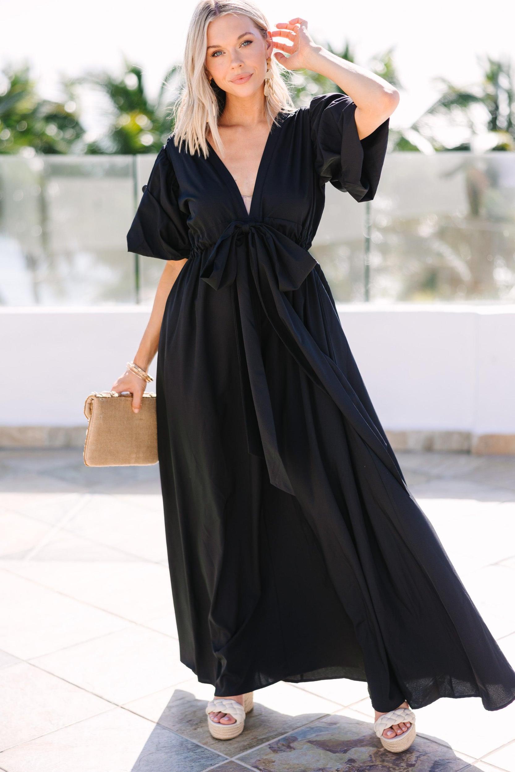 Keep It Up Black Puff Sleeve Maxi Dress Female Product Image