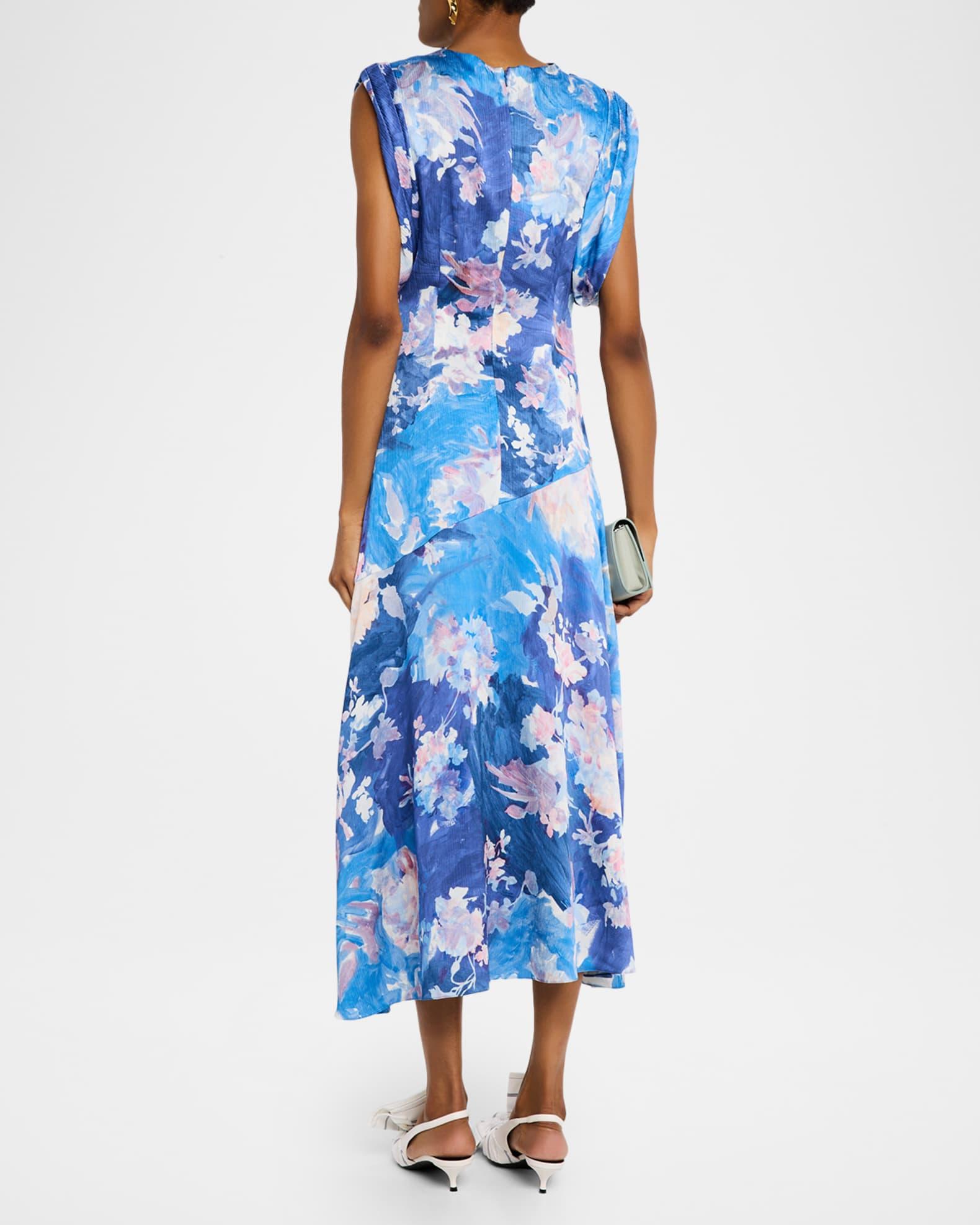 Floral-Print Draped Sleeveless Midi Dress Product Image