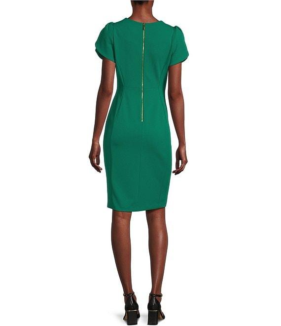 Calvin Klein Scuba Crepe Short Petal Sleeve Crew Neck Sheath Dress Product Image