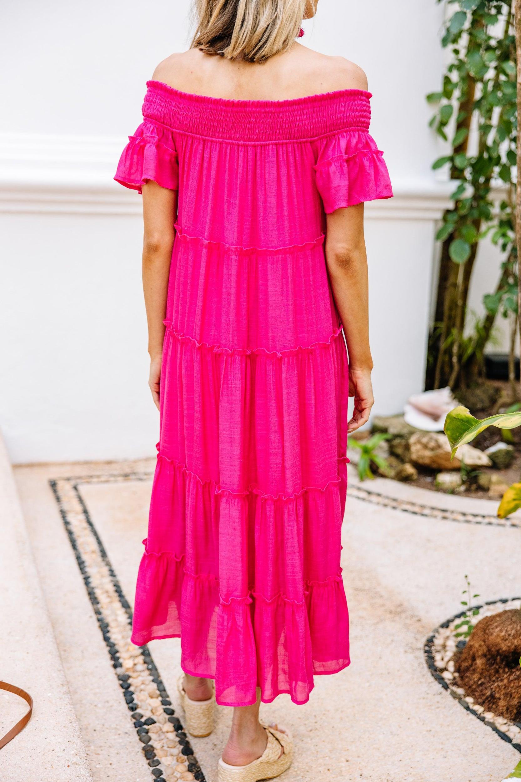 Create Your Joy Fuchsia Pink Tiered Midi Dress Female Product Image