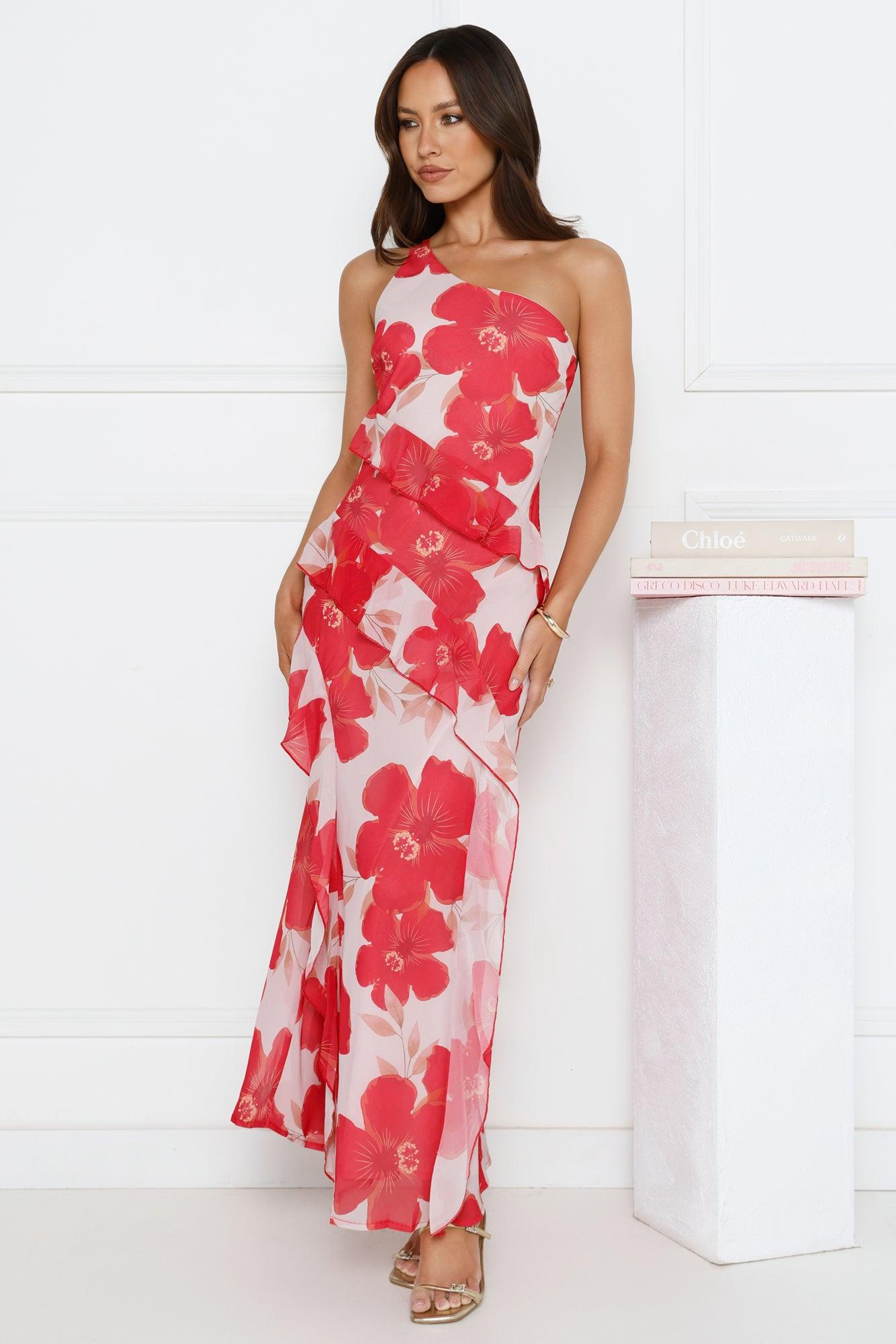 Summer Serenade One Shoulder Maxi Dress Pink Product Image