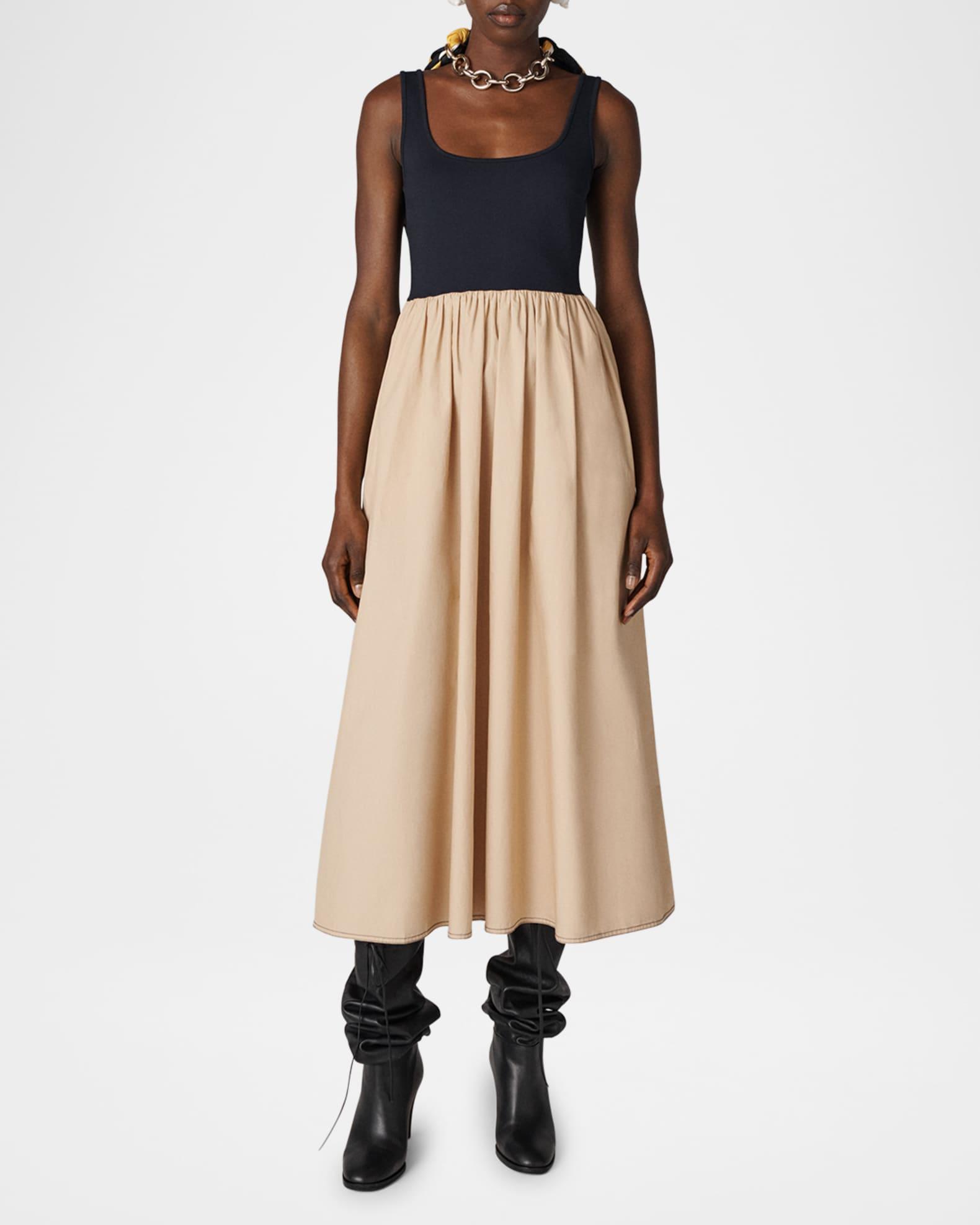 Selena Sleeveless Ruched Colorblock Midi Dress Product Image